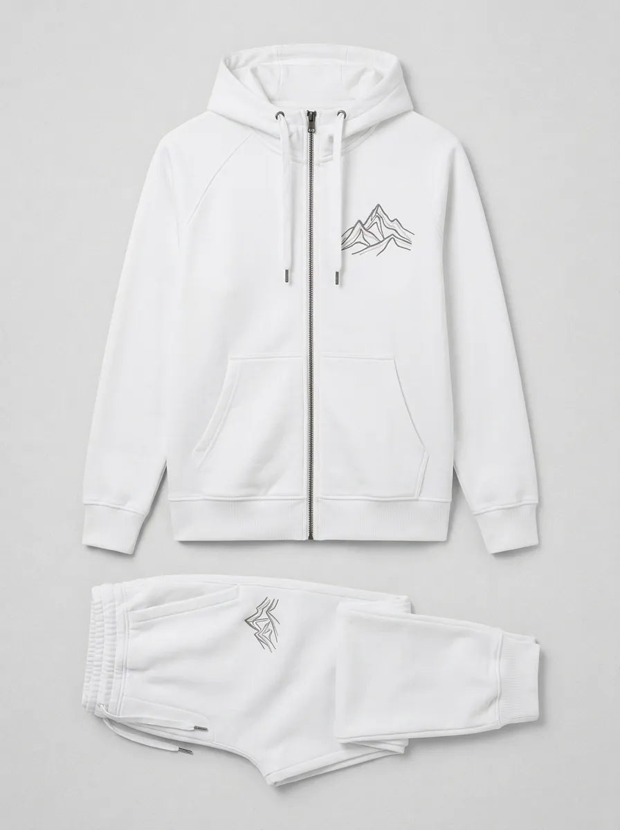 Men's Mountain Line-Art Embroidered Raglan Zip-Up Jogger Set
