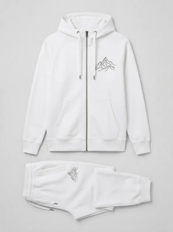 Men's Mountain Line-Art Embroidered Raglan Zip-Up Jogger Set