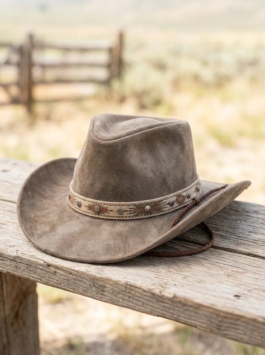 Studded Detail Suede Finish Aztec Motif Unisex Western Cowboy Hat