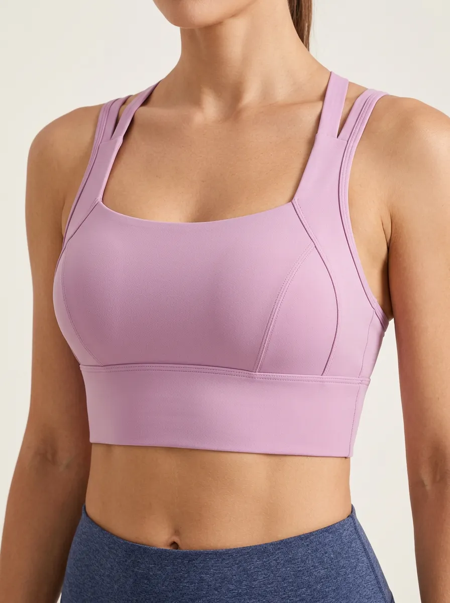 Women's Square Neck Strappy Back Seamless Sports Bra