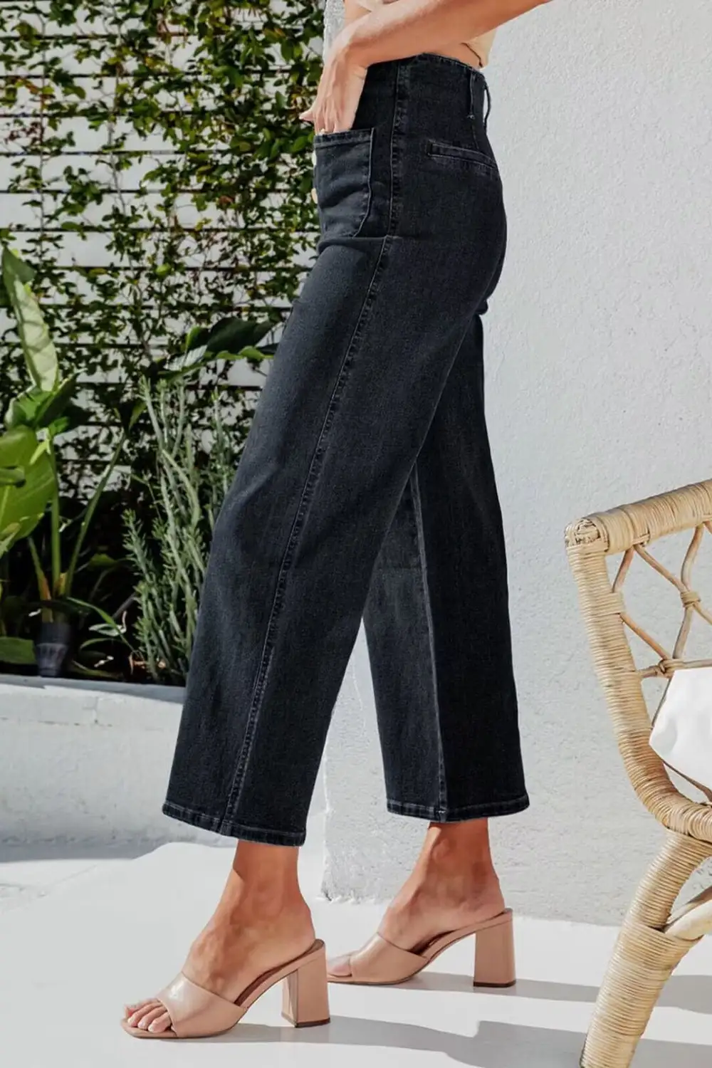 Soft Wide Leg Button Denim Jeans