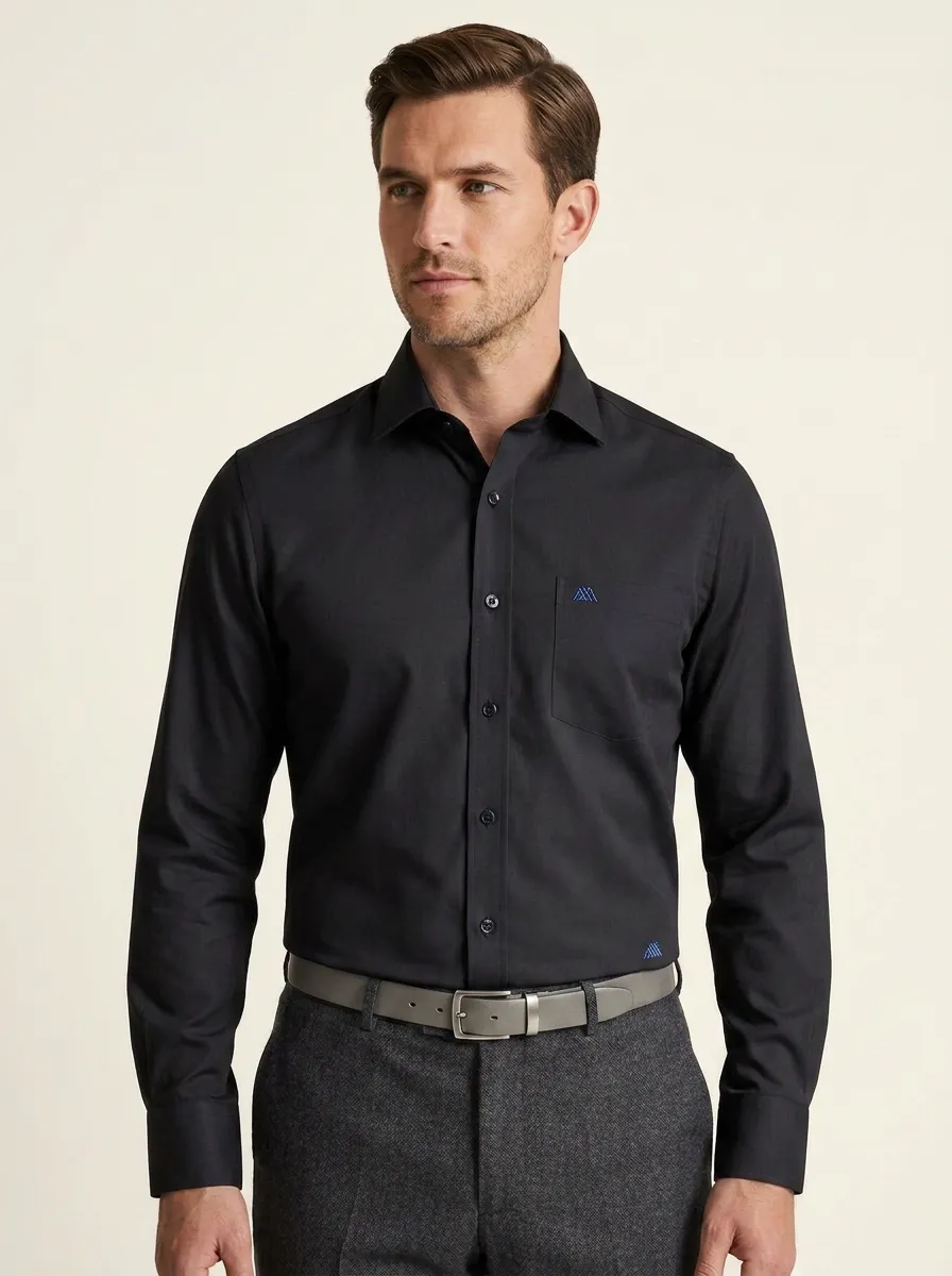 Men's Non-Iron Cotton Light Blue Solid Printed Dress Shirt