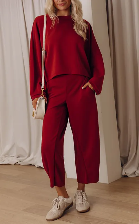 Mid Rise Relaxed Barrel Leg Scuba Knit Modal Blend Pants