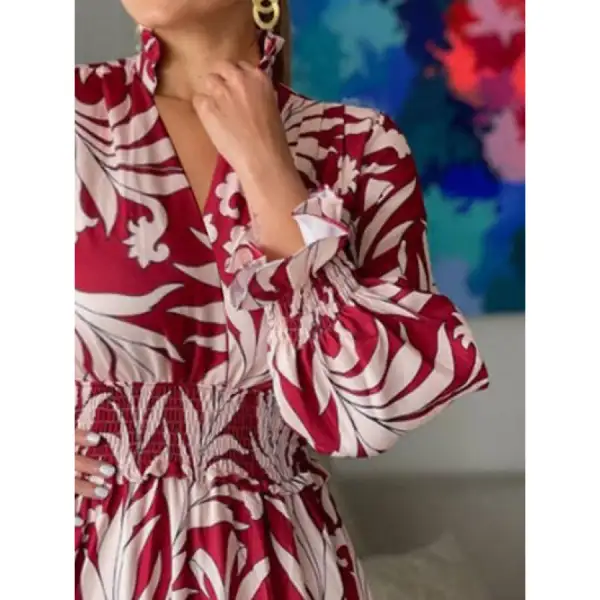 Printed Flounce Sleeve Maxi Dress