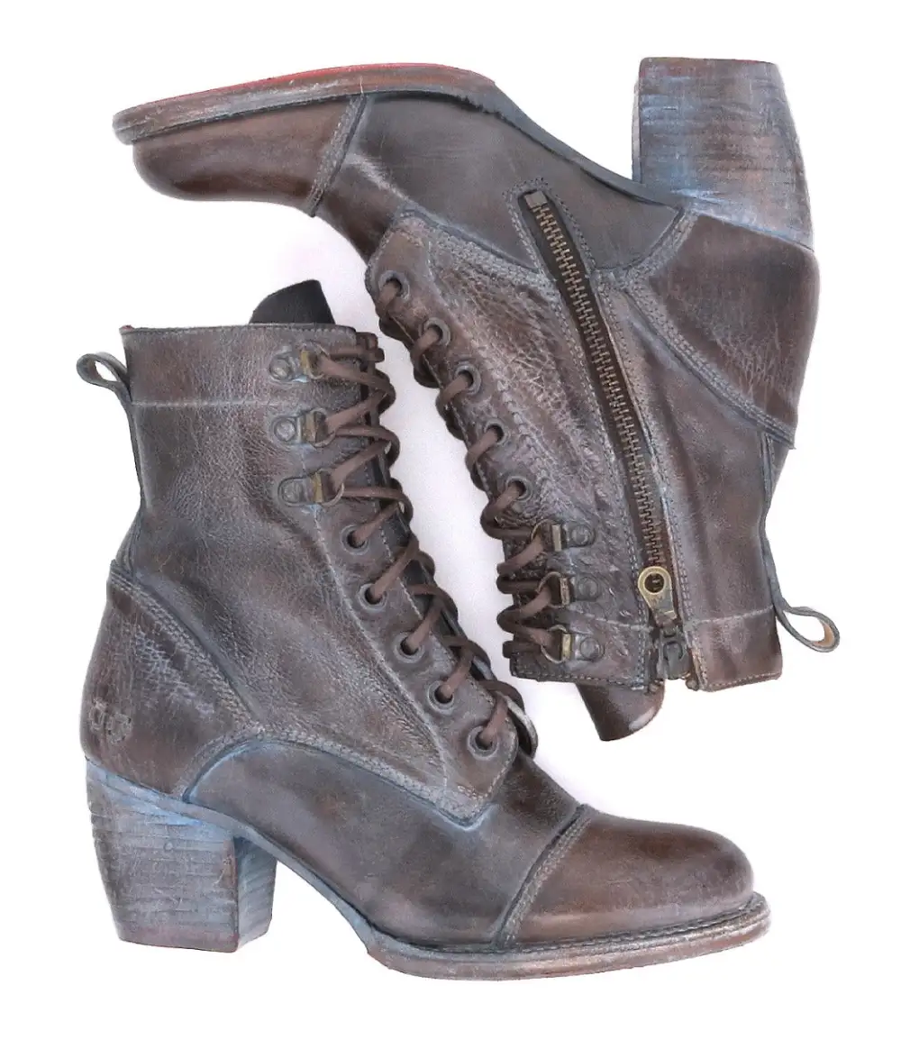 Cap-Toe Side-Zip Lace-Up Boots