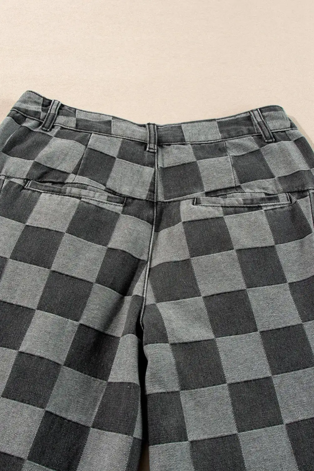 Plaid Relaxed Fit Wide Leg Pocketed Casual Jeans