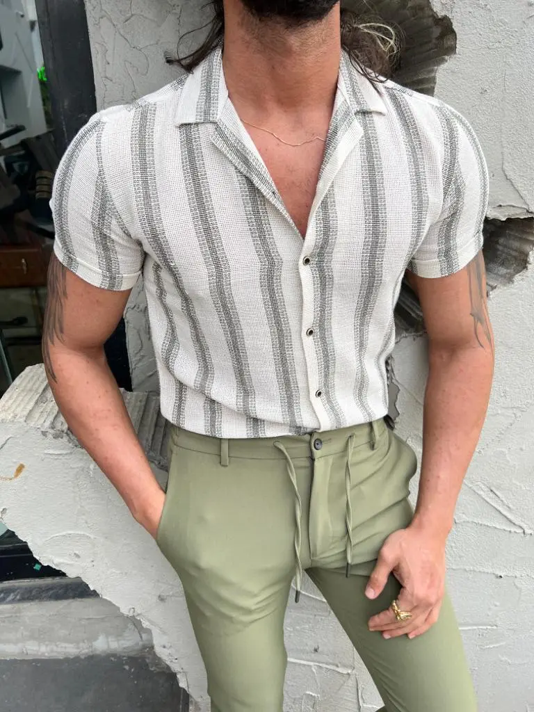 Modern Slim Fit Striped Cotton Casual Shirt