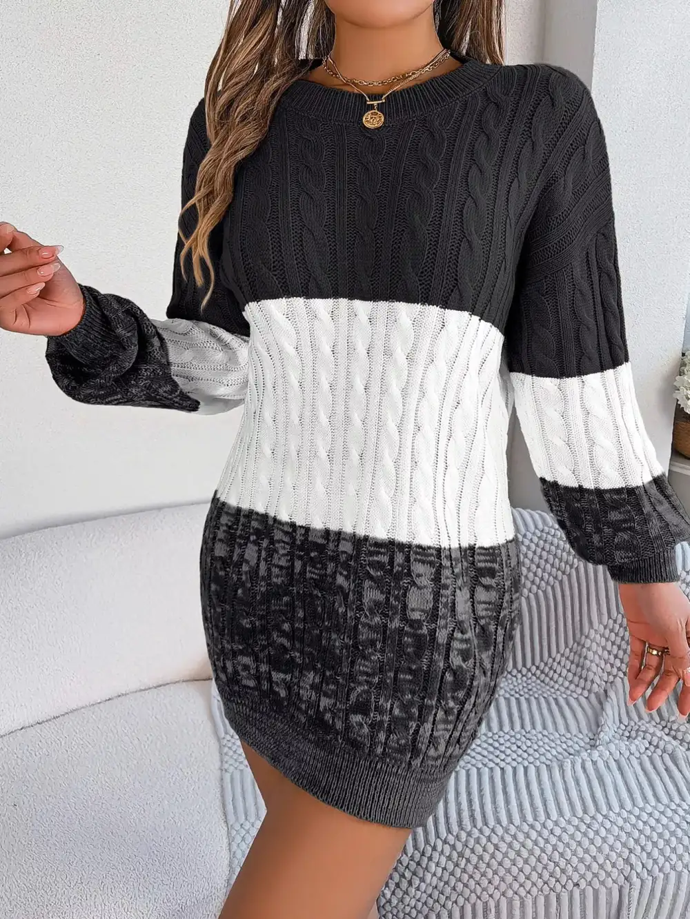 Patchwork Knit Sweater Dress