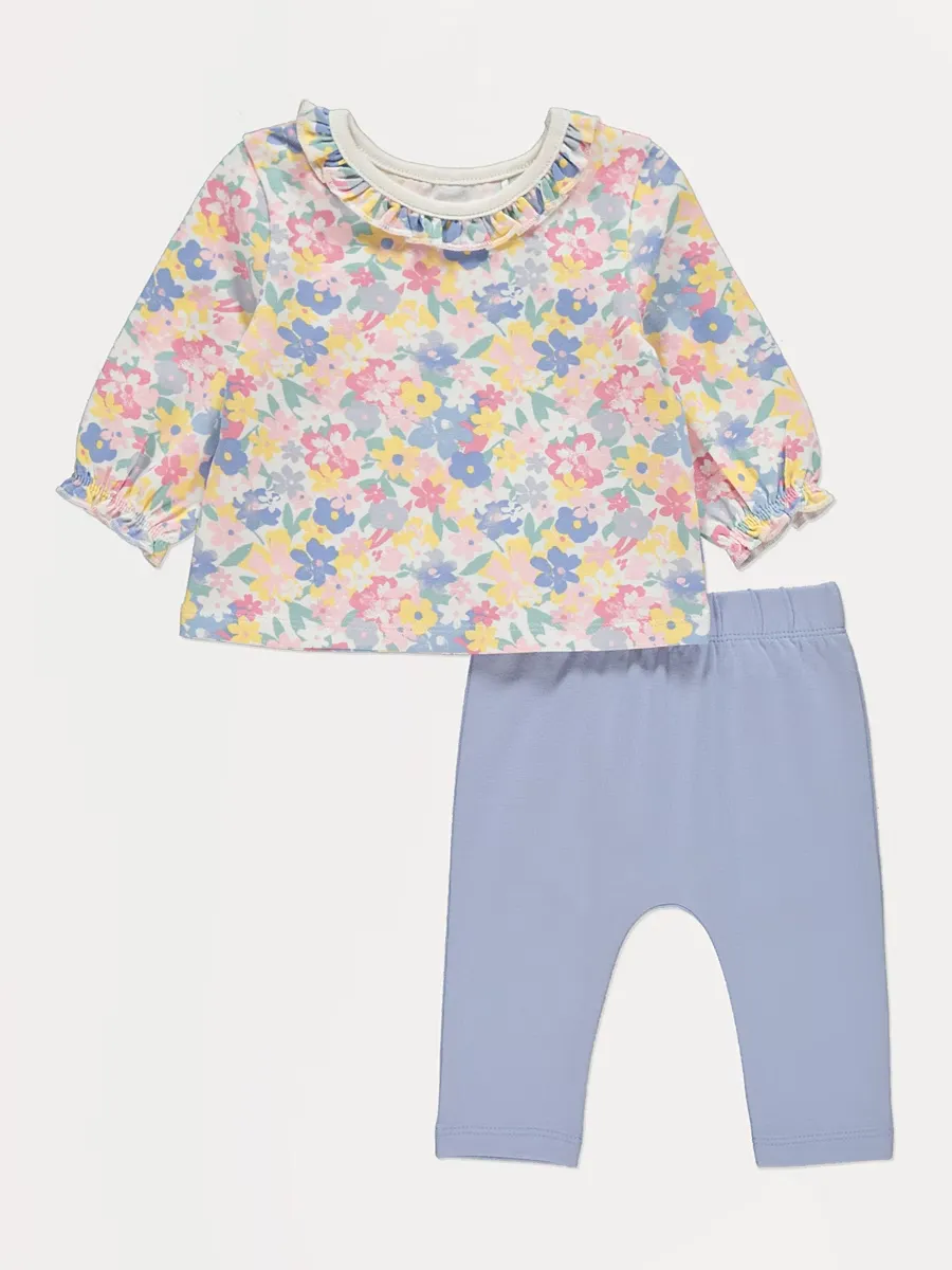 Floral Frill Neck Top and Trousers Outfit
