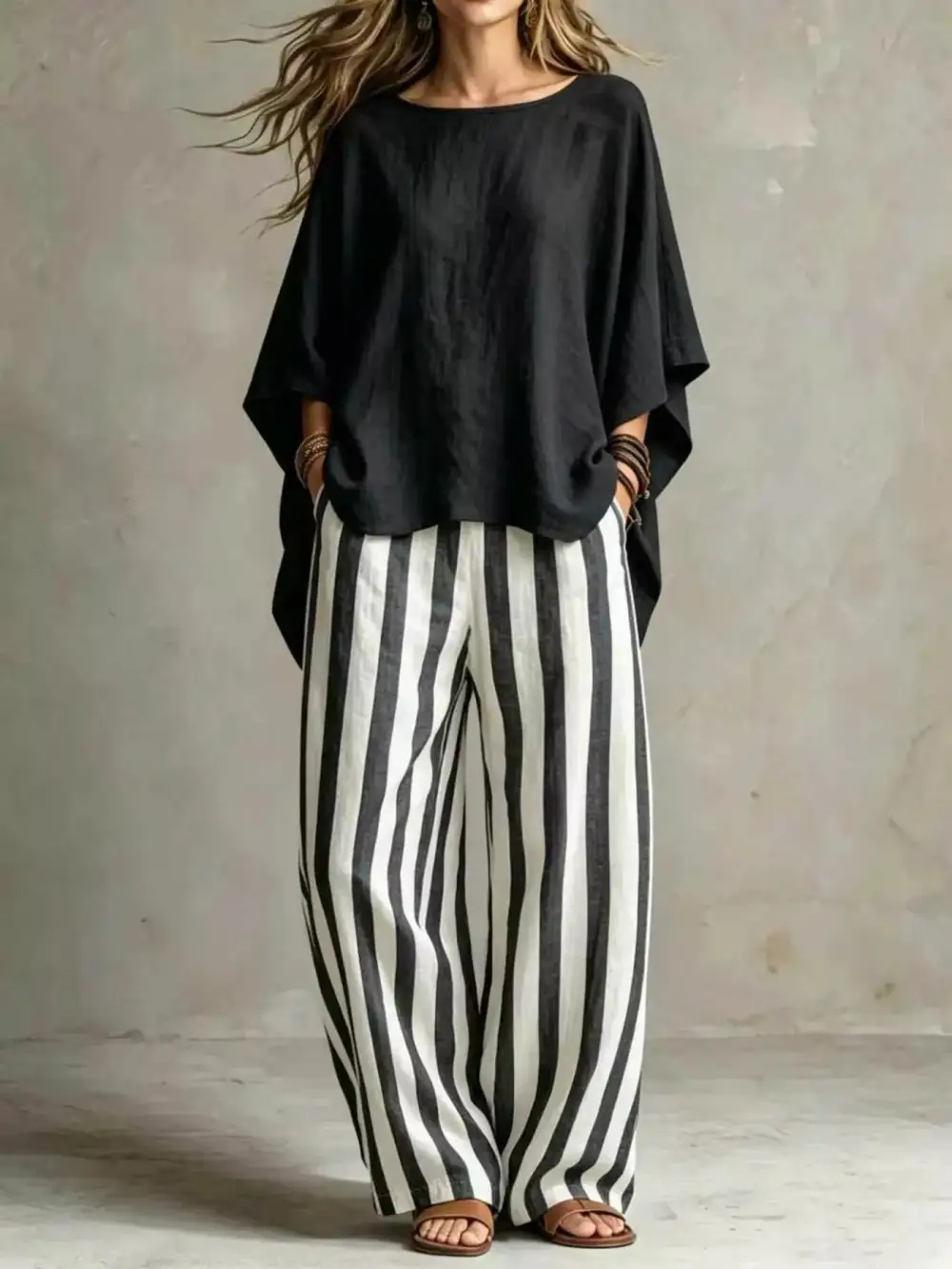 Full Size Solid Color Top and Pants Set Plus