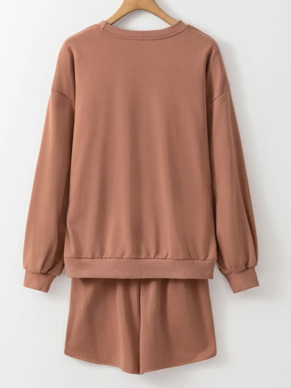 Coffee Round Neck Sweatshirt and Shorts Set