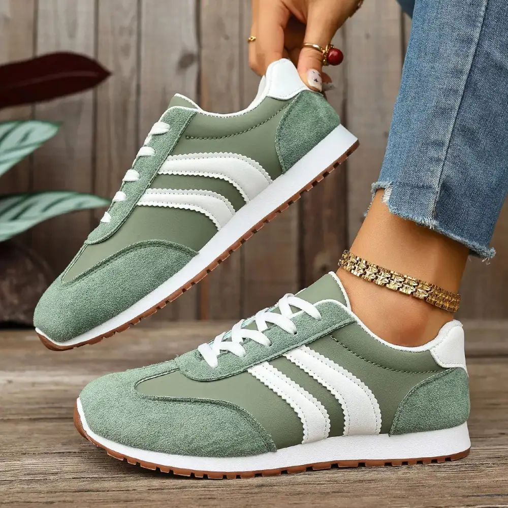 Refined Striped Lace-Up Casual Sneakers