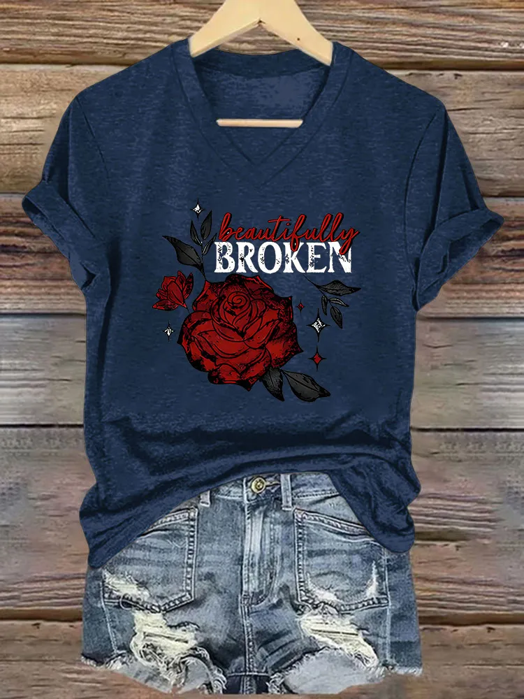 Women's Beautifully Broken V-Neck T-Shirt