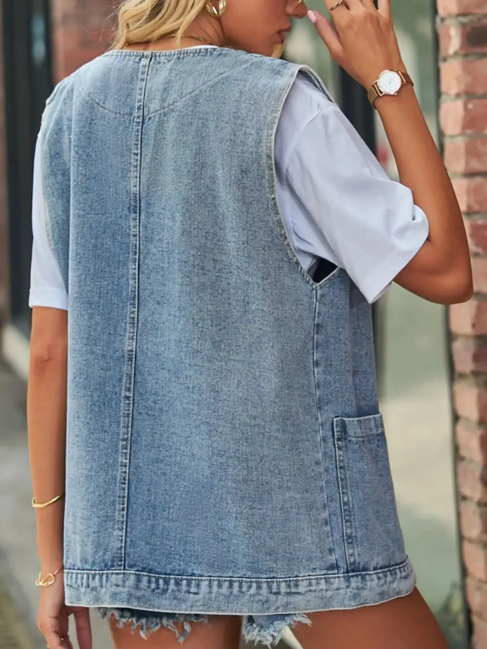 Sleeveless Button-down Jacket Vest