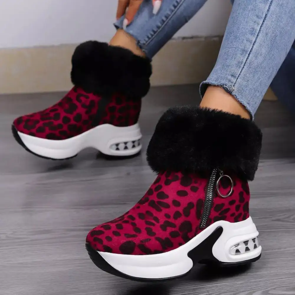 Fuzzy Side-Zip Platform Ankle Boots