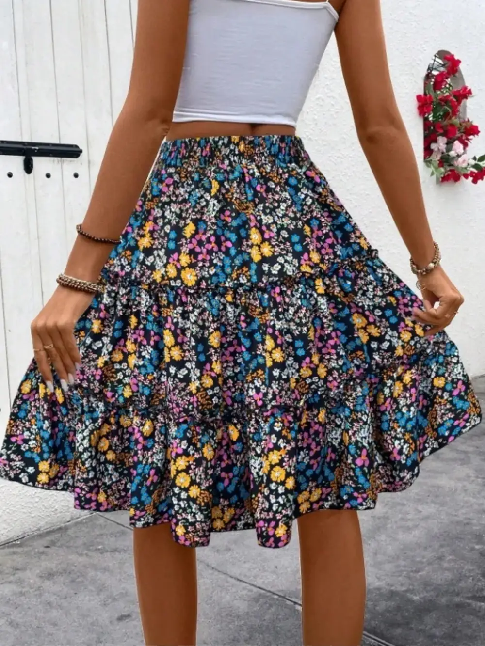Everyday Floral Print Midi Skirt