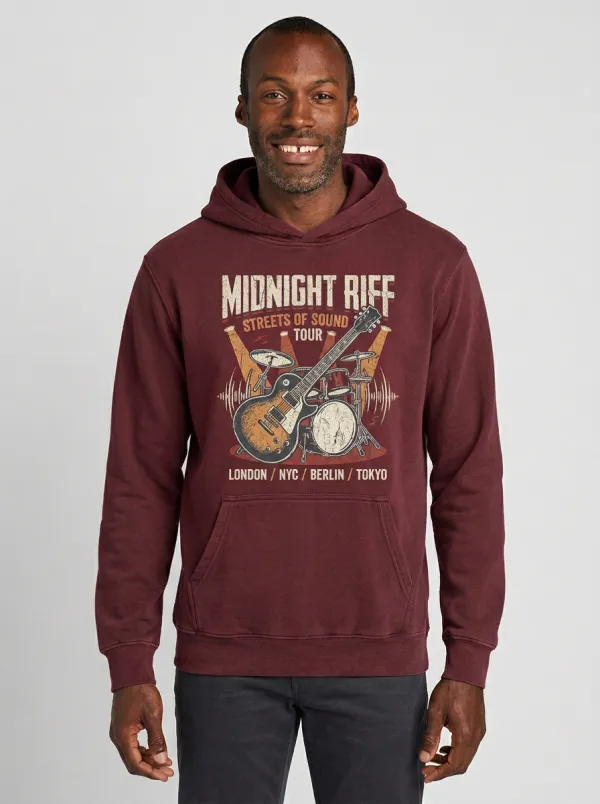 Men's Rock Music Lover Midnight Riff Tour Guitar Printed Hoodie