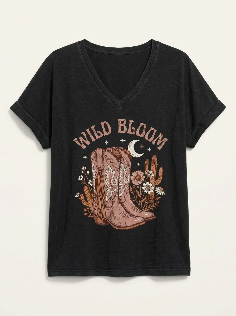 Cowboy-Boot Cactus Western Women's V-Neck T-Shirt