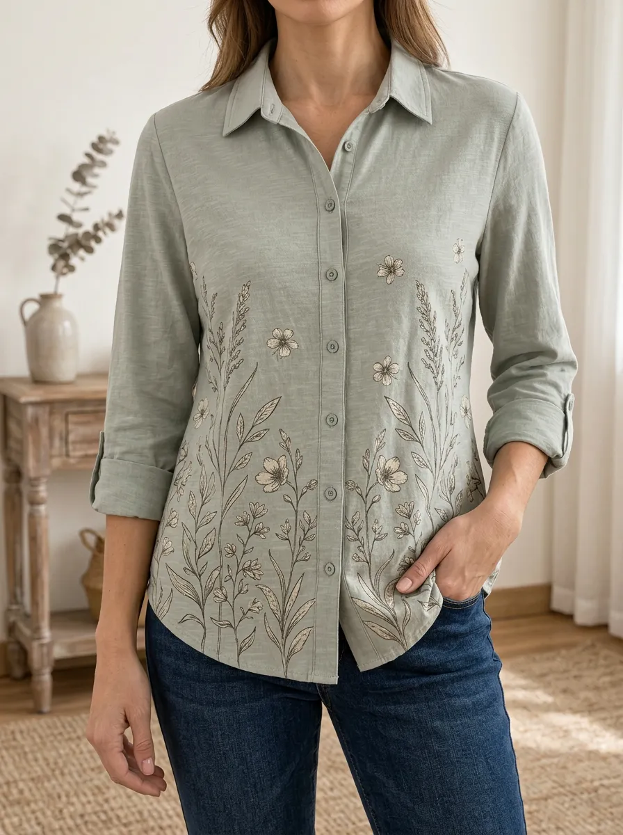 Women's Wilderness Botanical Nature Lover Floral Shirt