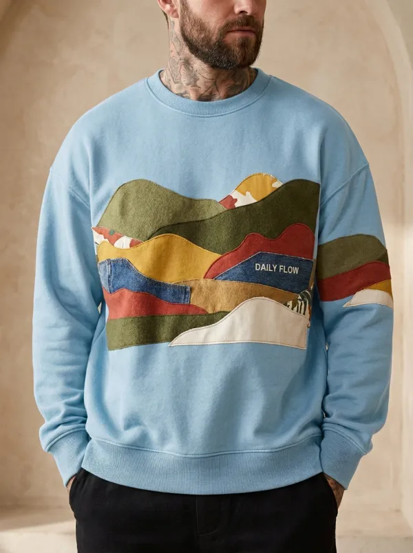 Men's Daily Flow Abstract Mountain Patchwork Printed Sweatshirt