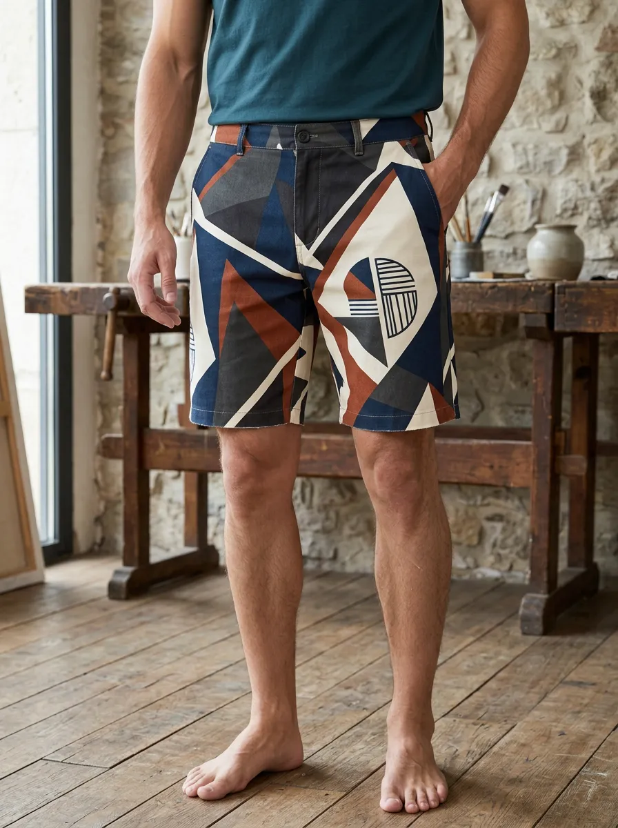 Men's Relaxed Geometric Abstract Art Chino Shorts