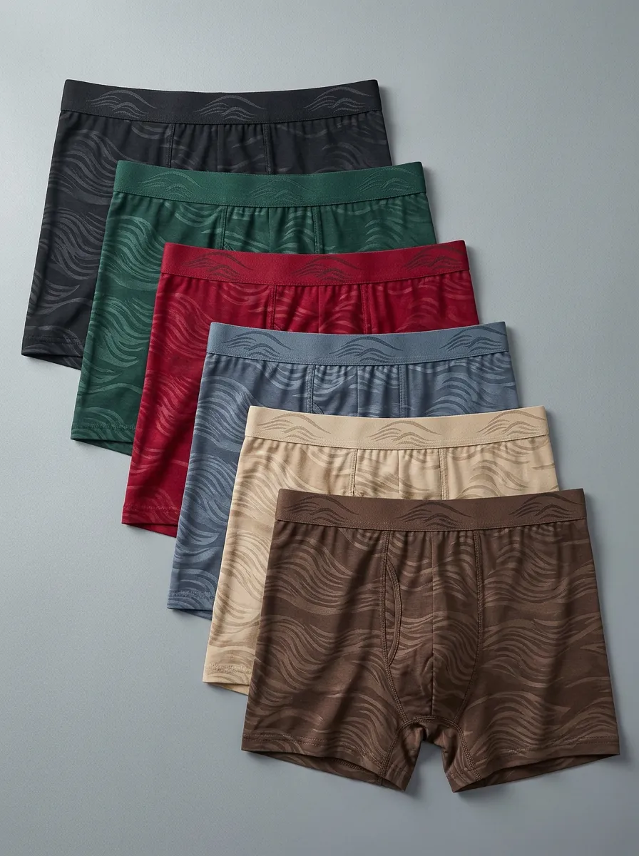 Men's 6-Pack Wave Pattern Contoured-Pouch Boxer Briefs