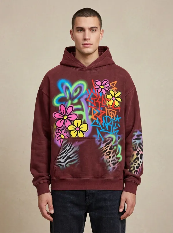 Unisex Graffiti Floral Animal Print Graphic Hoodie