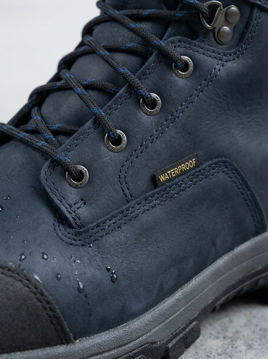 Men's Navy Blue Waterproof Leather Safety Work Boots