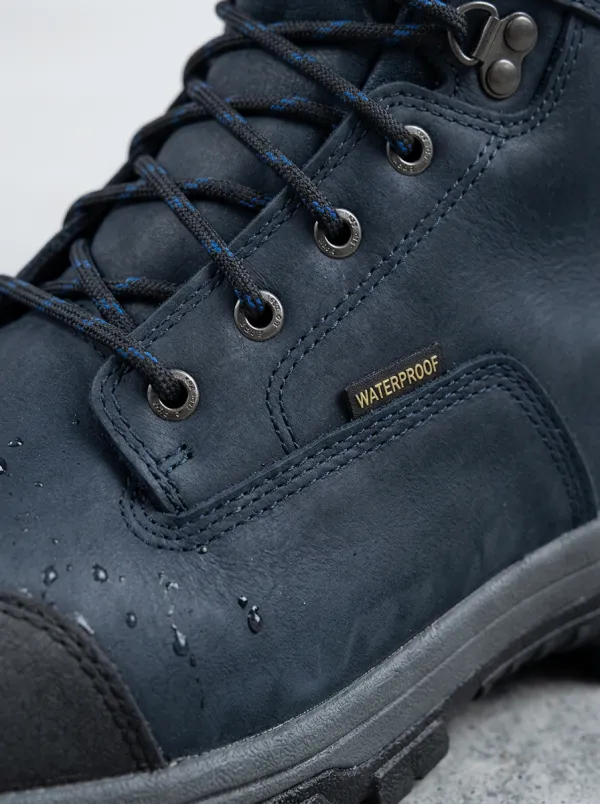Men's Navy Blue Waterproof Leather Safety Work Boots