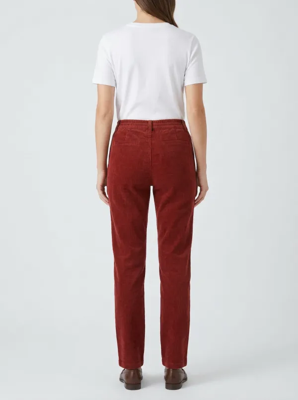 Women's Elastic-Side Contrast-Piping Corduroy Straight-Leg Pants
