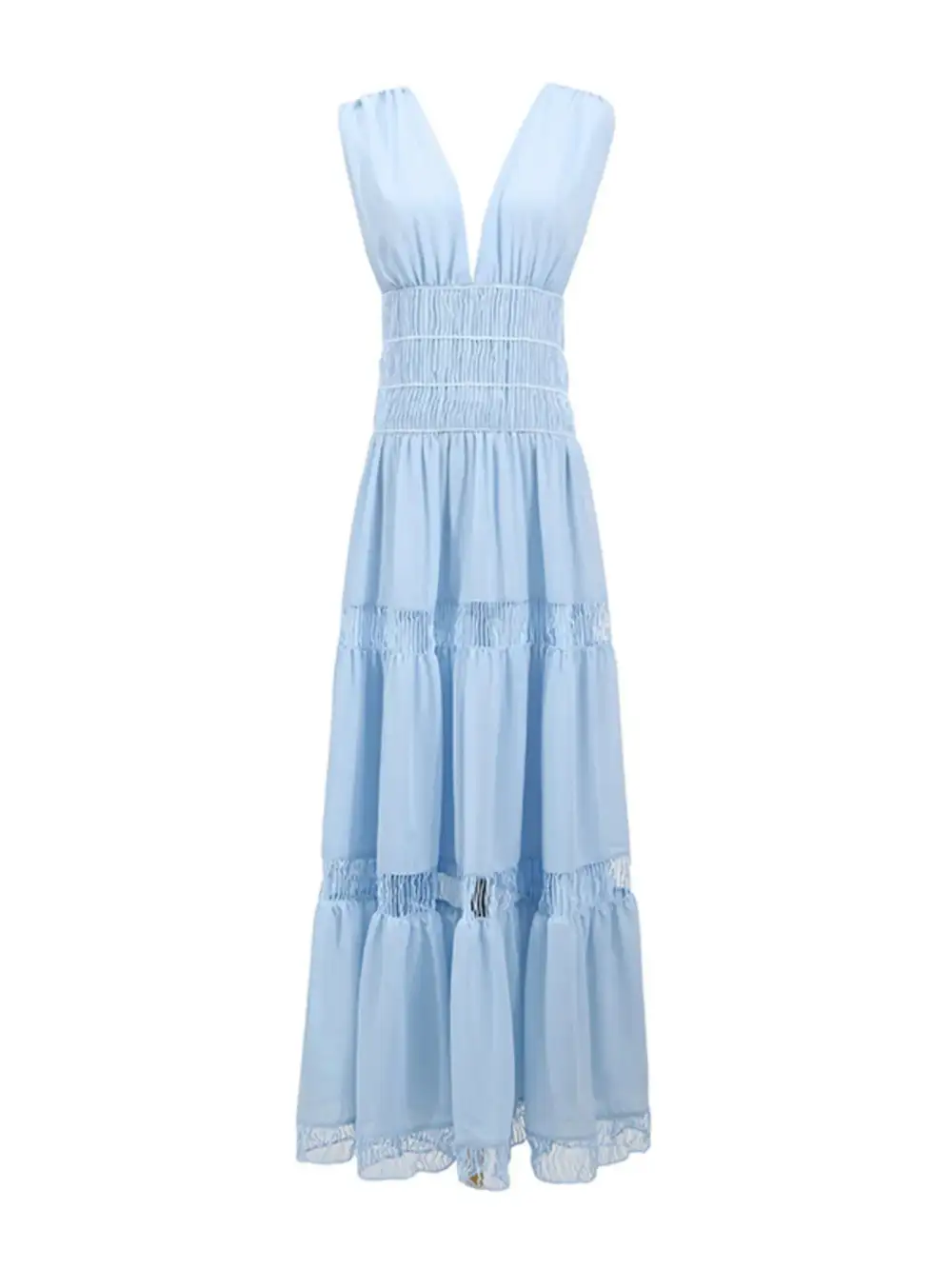 V Neck Tiered Sleeveless Maxi Dress