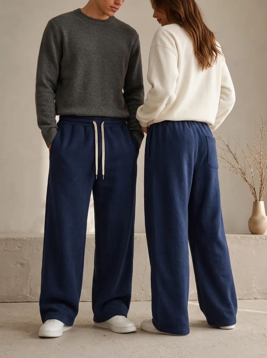 Unisex Drawstring Flexible Wide-Leg Track Pants