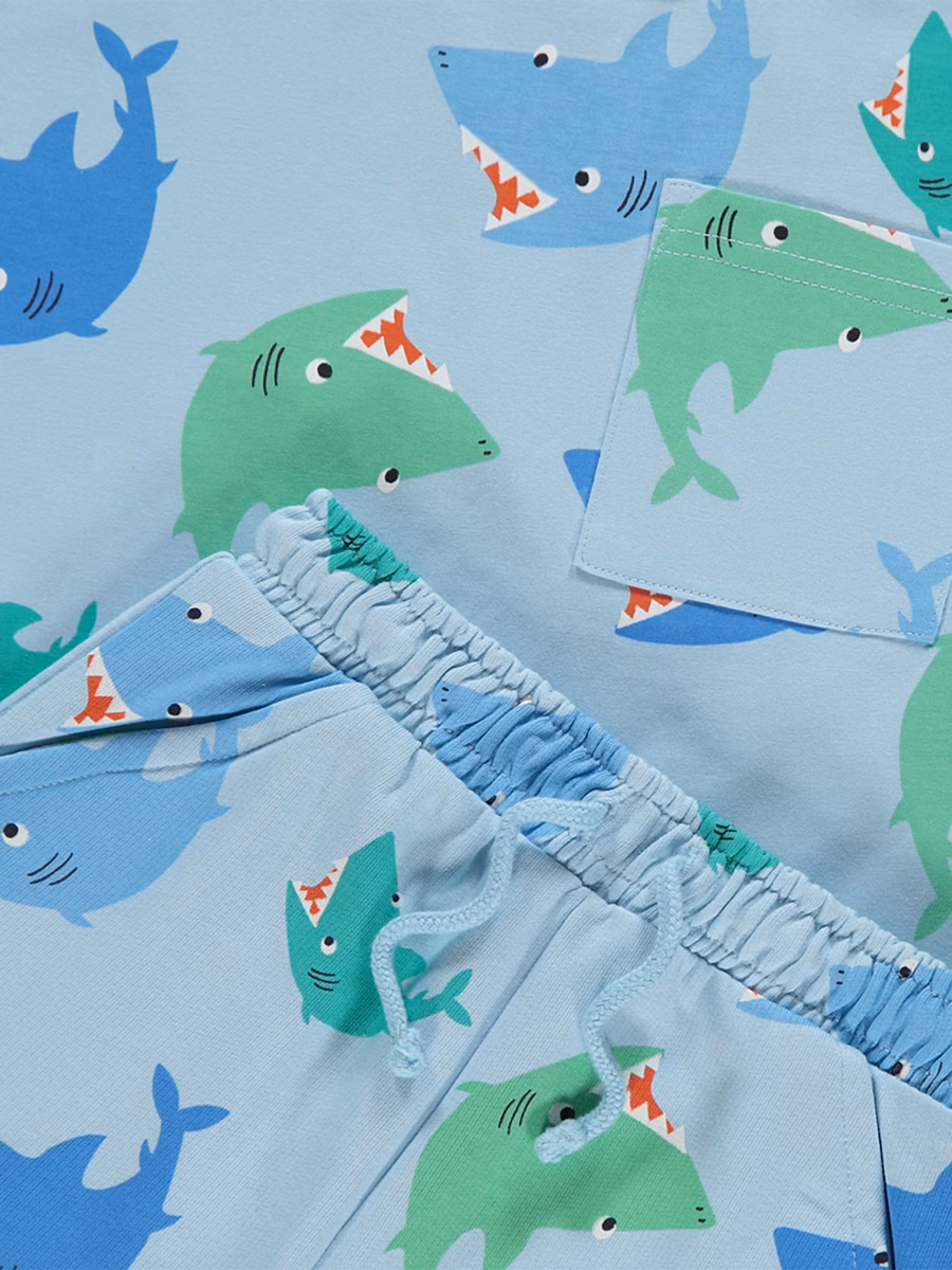 Light Blue Shark T-Shirt and Shorts Set detail 1