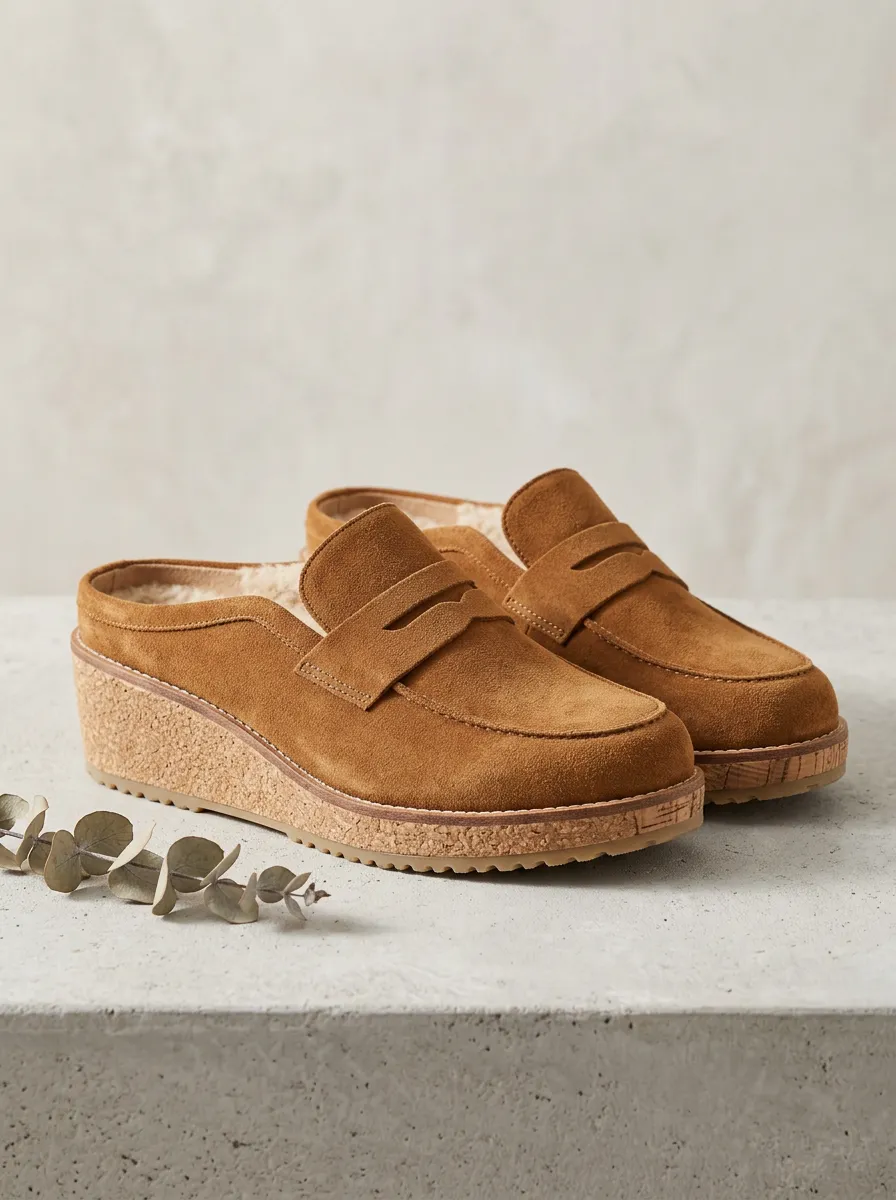 Women's Classic Clog Style Casual Suede Wood Sole Loafers