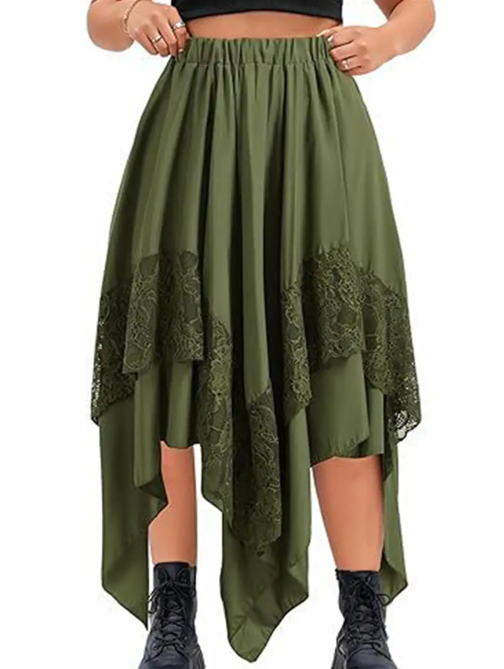 Lace Asymmetric Midi Skirt