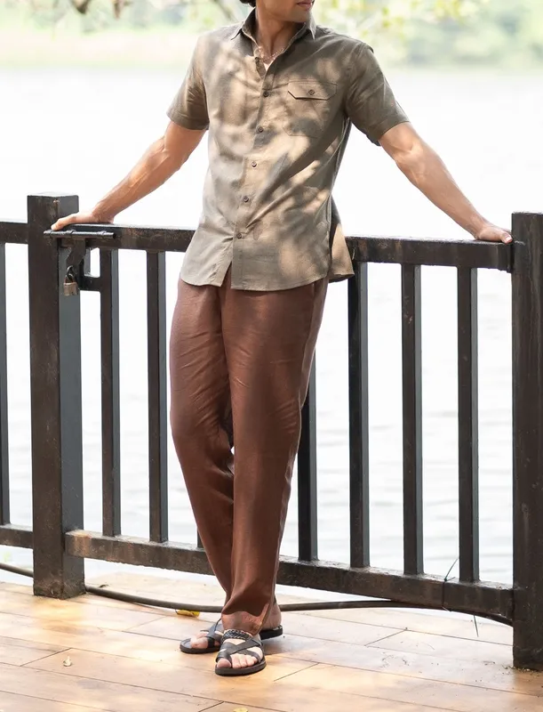 Olive Green Short Sleeve Cotton Shirt