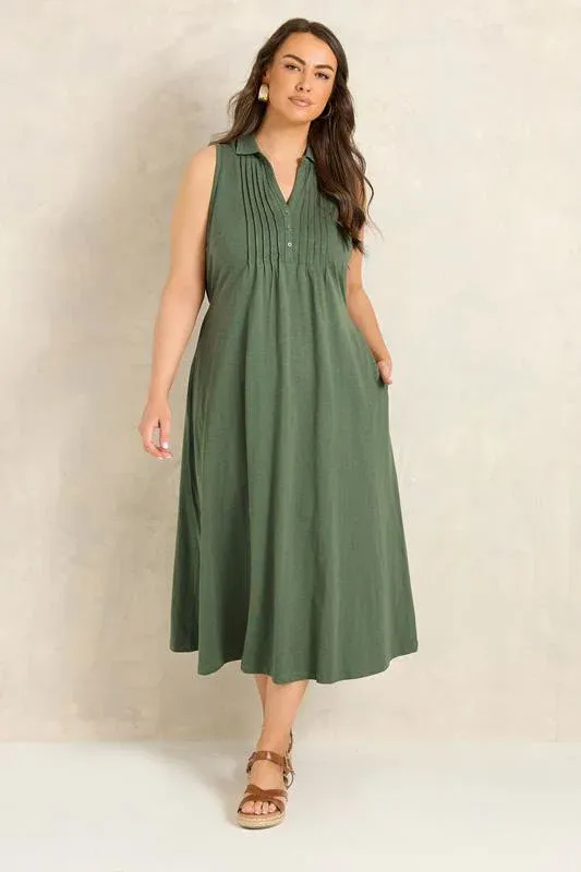 Khaki Green Henley Maxi Dress