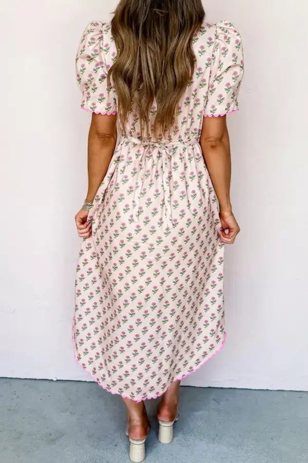 Structured Shape Floral Printed V Neck Dress