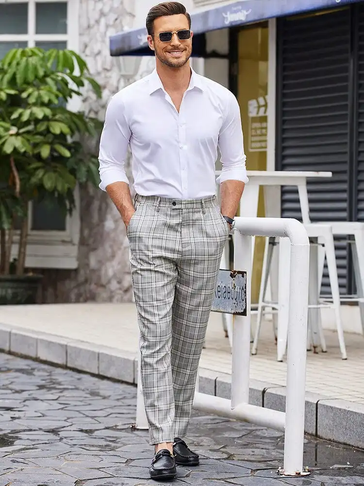 Casual Plaid Suit Pants