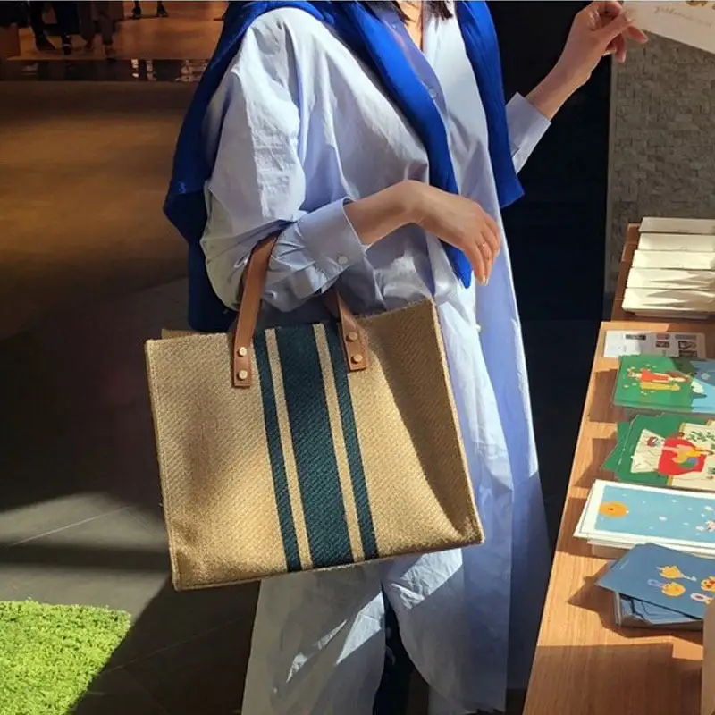 Commuter Roomy Canvas Striped Tote Bag