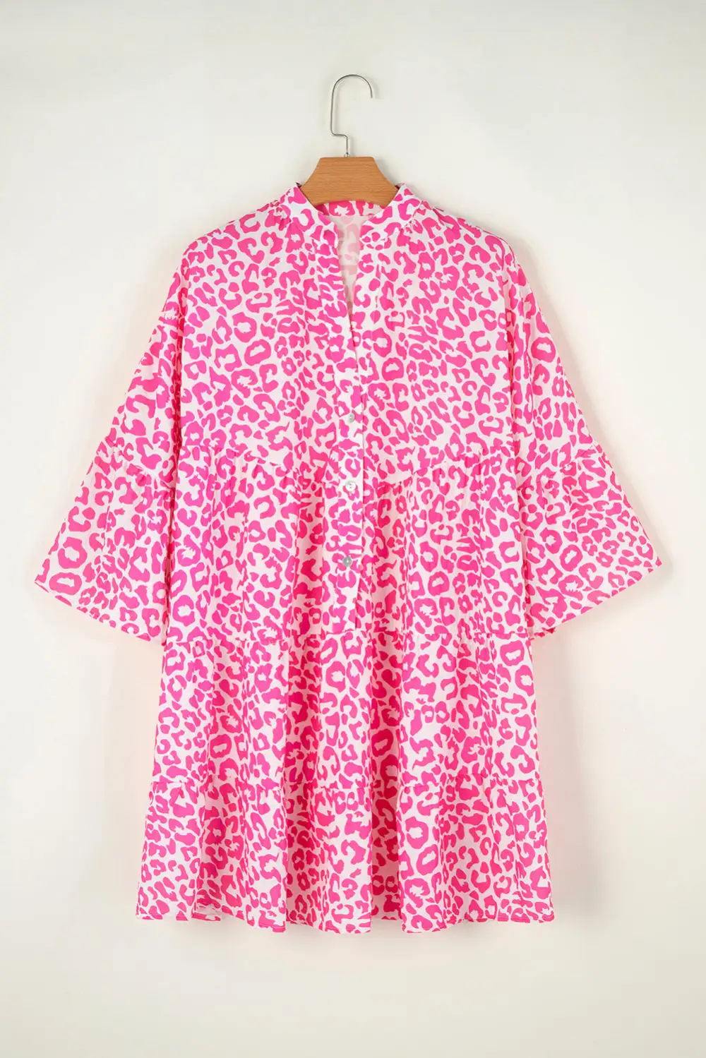 Bright Long Sleeve Buttoned Front Mini Dress