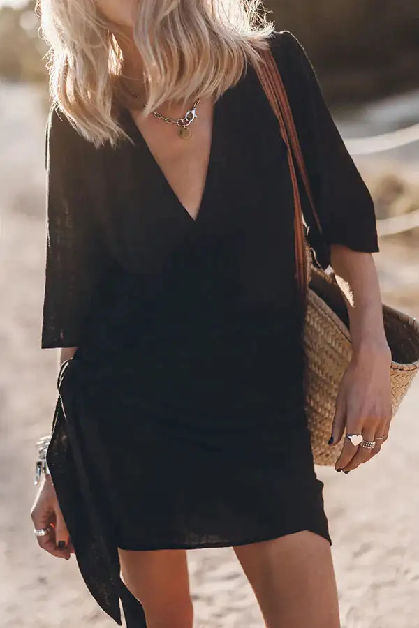  Wrap Mini Dress Tie Waist