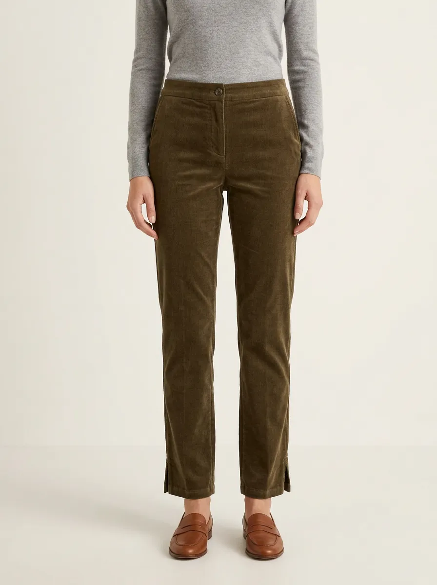 Women's Side-Slit Slim Corduroy Straight-Leg Pants