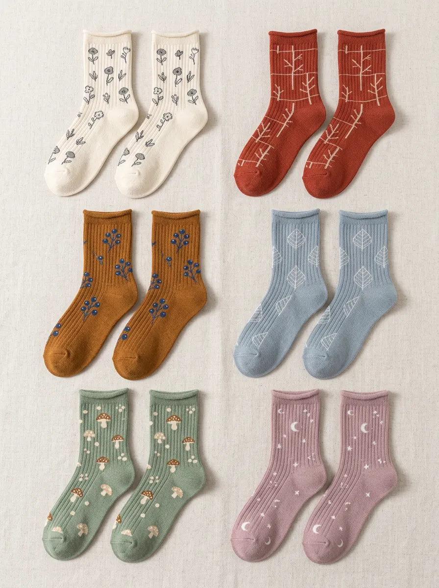 Women's Celestial Mushroom Botanical Crew Socks Three Pair Set