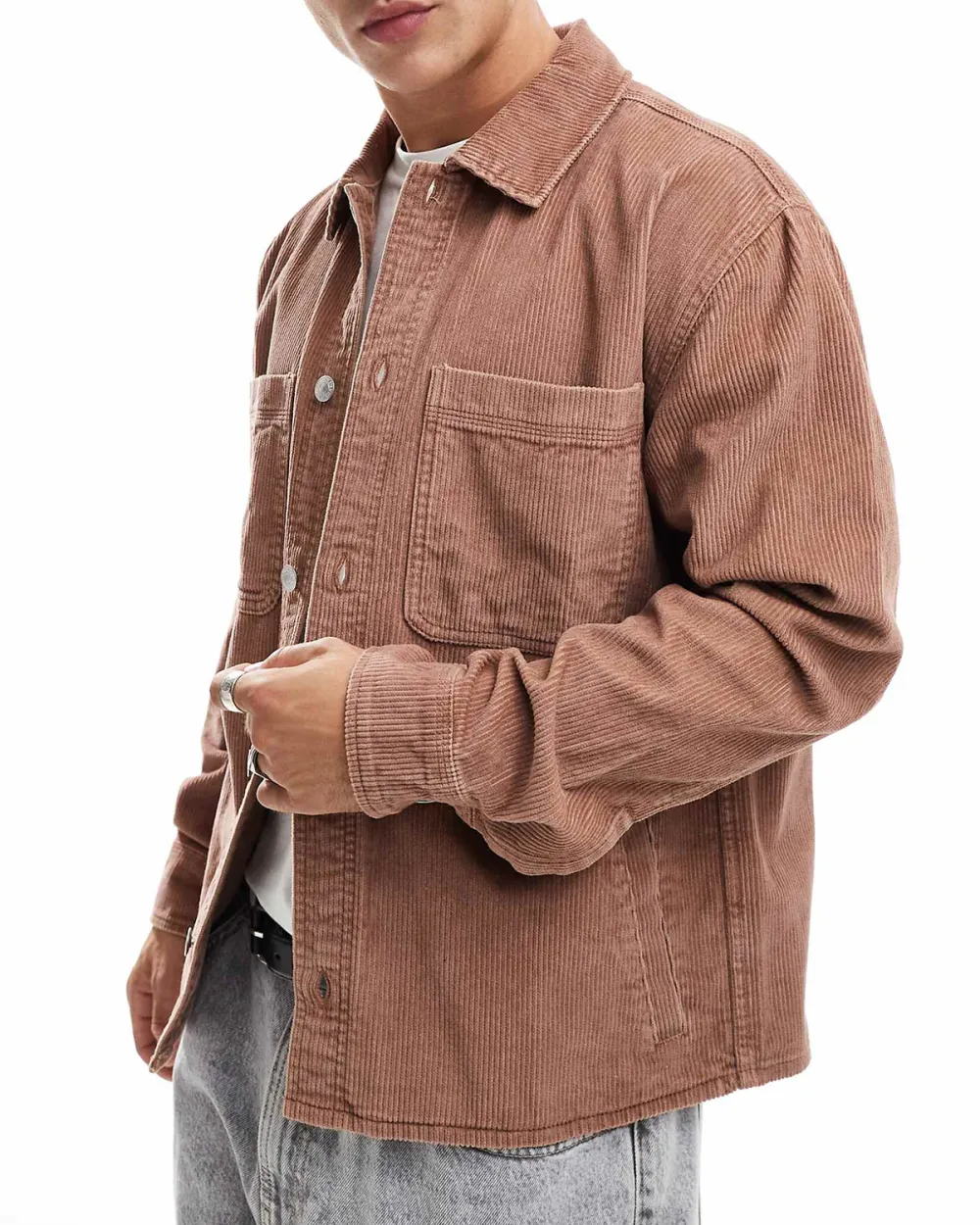 Cord Shirt Jacket In Rust
