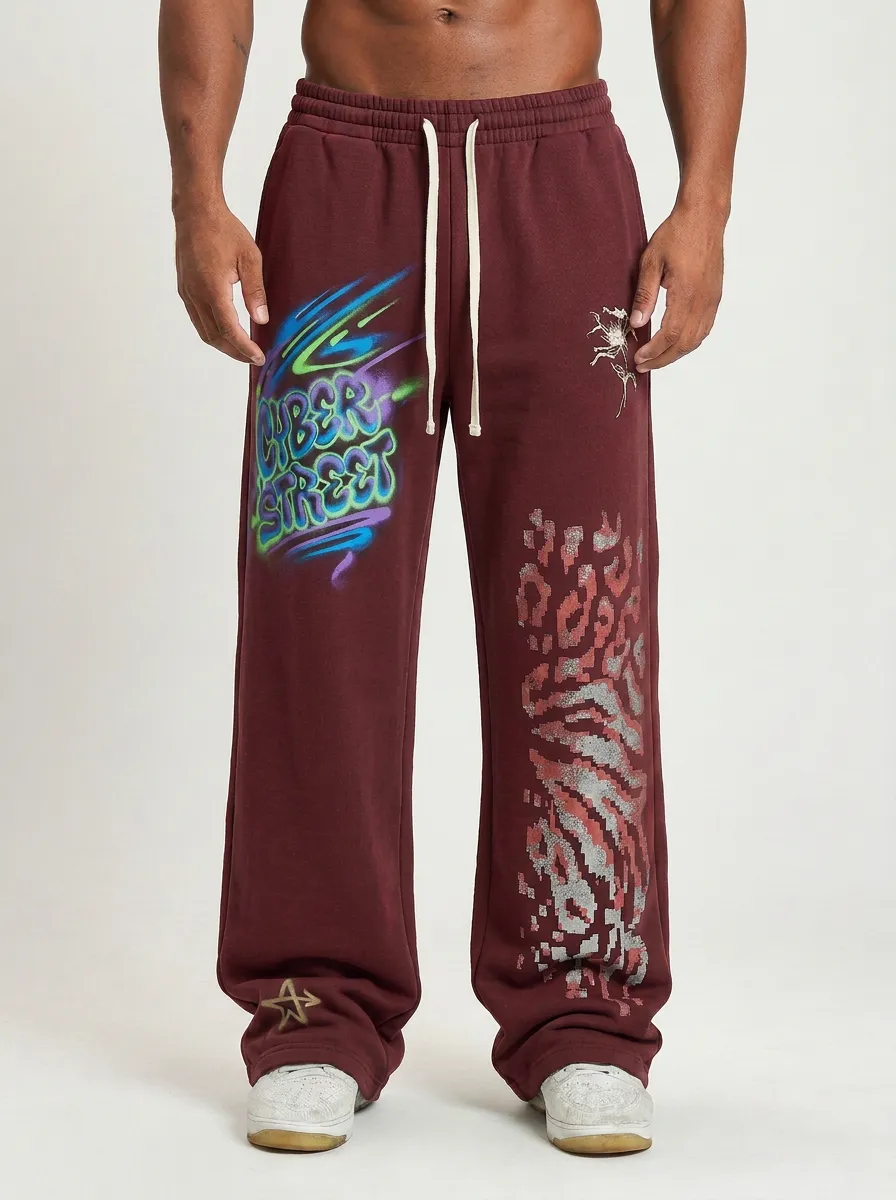Men's Streetwear Cyber Street Graffiti Leopard Printed Sweatpants