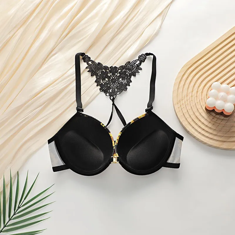 Front-Closure Floral Embroidery Bra Set