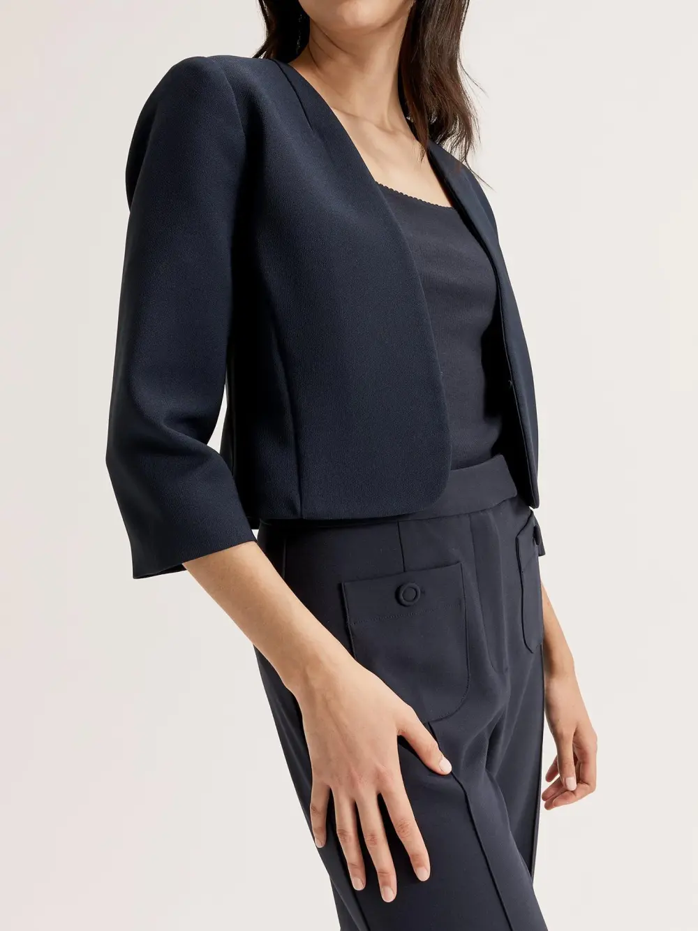 Black Keyhole Neck Basic Jacket