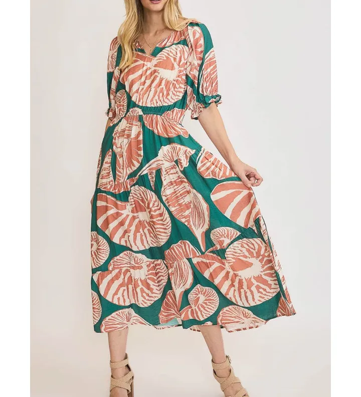 Full Full Size Notched Puff Sleeve Midi Dress Plus Size