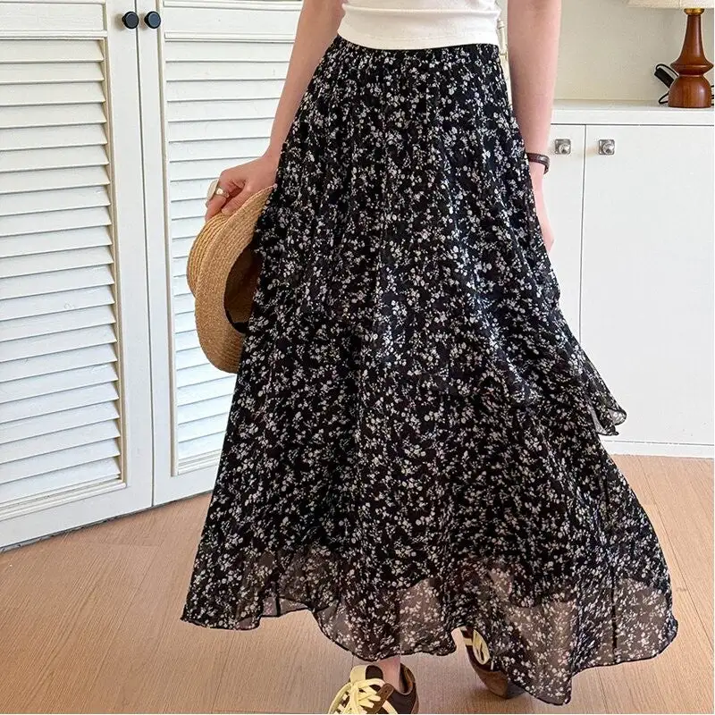 Waist Cinching Print Midi Skirt